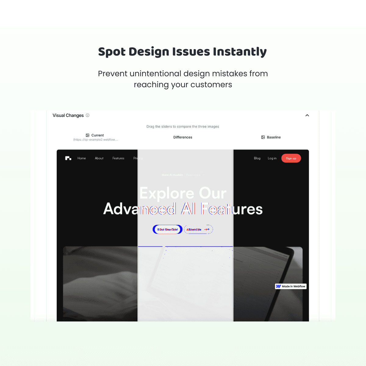 Sitepager visual comparison showing exactly what changed page by page